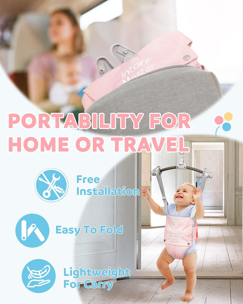 Infant Master Doorway Jumper, Durable Bumper Jumper w/Adjustable Height, Funny Baby Doorway Swing Bouncer w/Seat Bag, Popular Gift for Infant & Toddler, Portable and Free Installation, Pink - Image 2